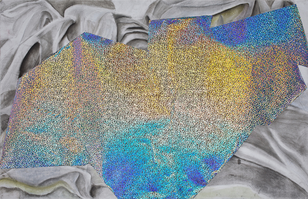 sunyoungna - The first piece is the representation of Digital Media. The sparkling colored area -- the colors of electronic screens such as TV, Computer, any Electronic gadget -- symbolizes all the information and happenings of online.